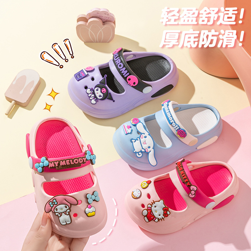 2025 New Cartoon Sanrio Children's Slippers Girls' Outwear Hole Shoes Children's Summer Parent-Child Slippers
