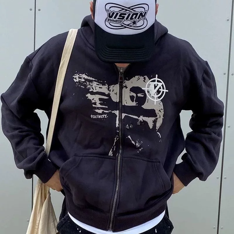 Zipper! Coat2024 European and American Trendy Zip-Up Sweatshirt Retro Hoodie Jacket