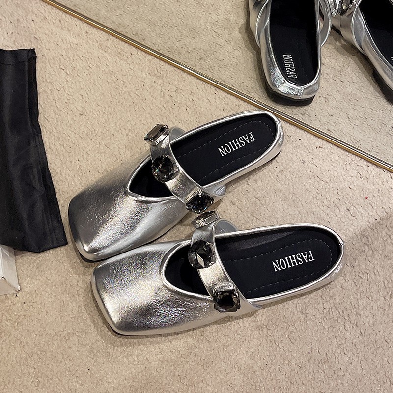 Open-Toe Half-Slippers for Women, French-Style Flat Gentle Evening Sandals, Summer 2026 New Model Mule Shoes