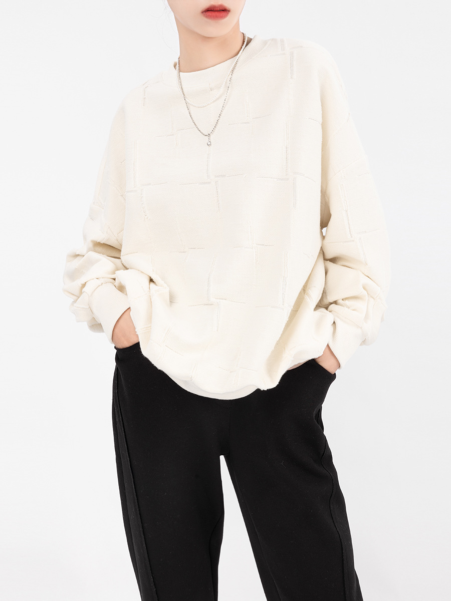 Plus Carefully Selects Plain-Colored Spring and Autumn Women's Sweatshirts with a Unique Cut-Out Design, Terry Loop Pullover, Casual, Fashionable, and Loose-Fitting Top