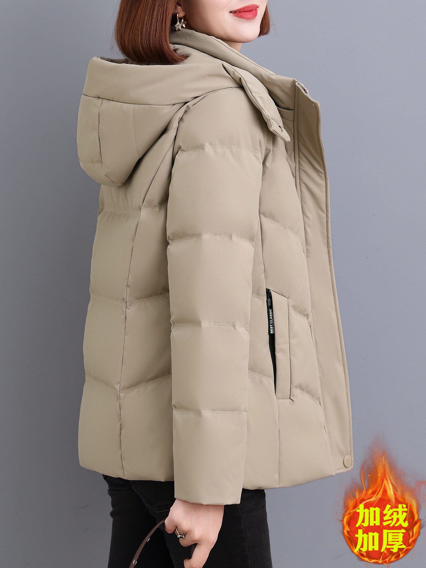 Short down Jacket for Women, Winter 2025 New Brand, White Duck Down, Warm Hooded Winter Coat for Middle-Aged Moms
