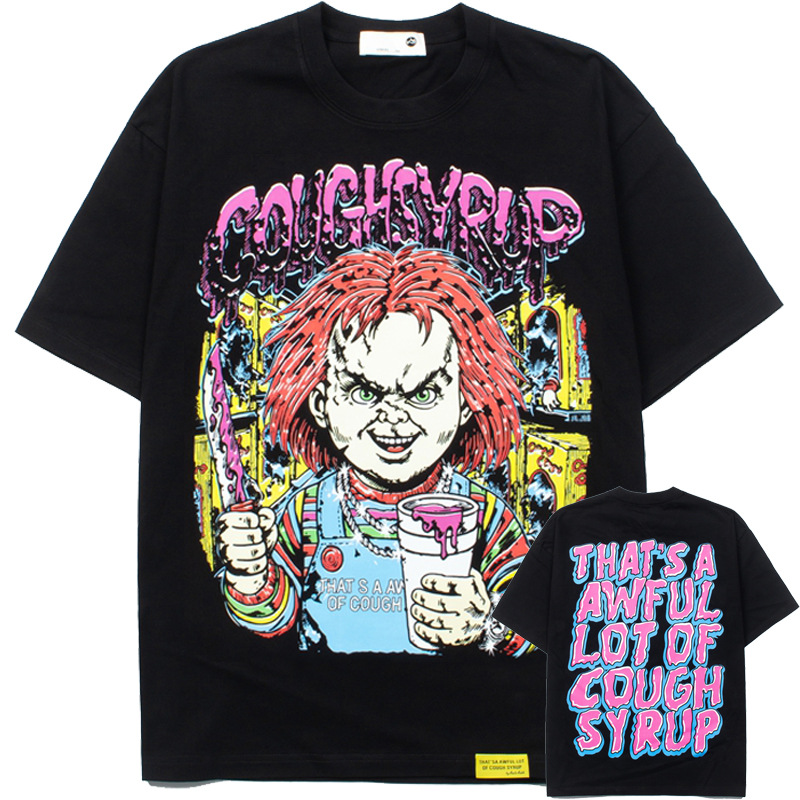 2025 Cross-Border American High Street Ice Cream Boy Print Hip-Hop Casual Loose Rap Street Summer Short-Sleeve T-Shirt