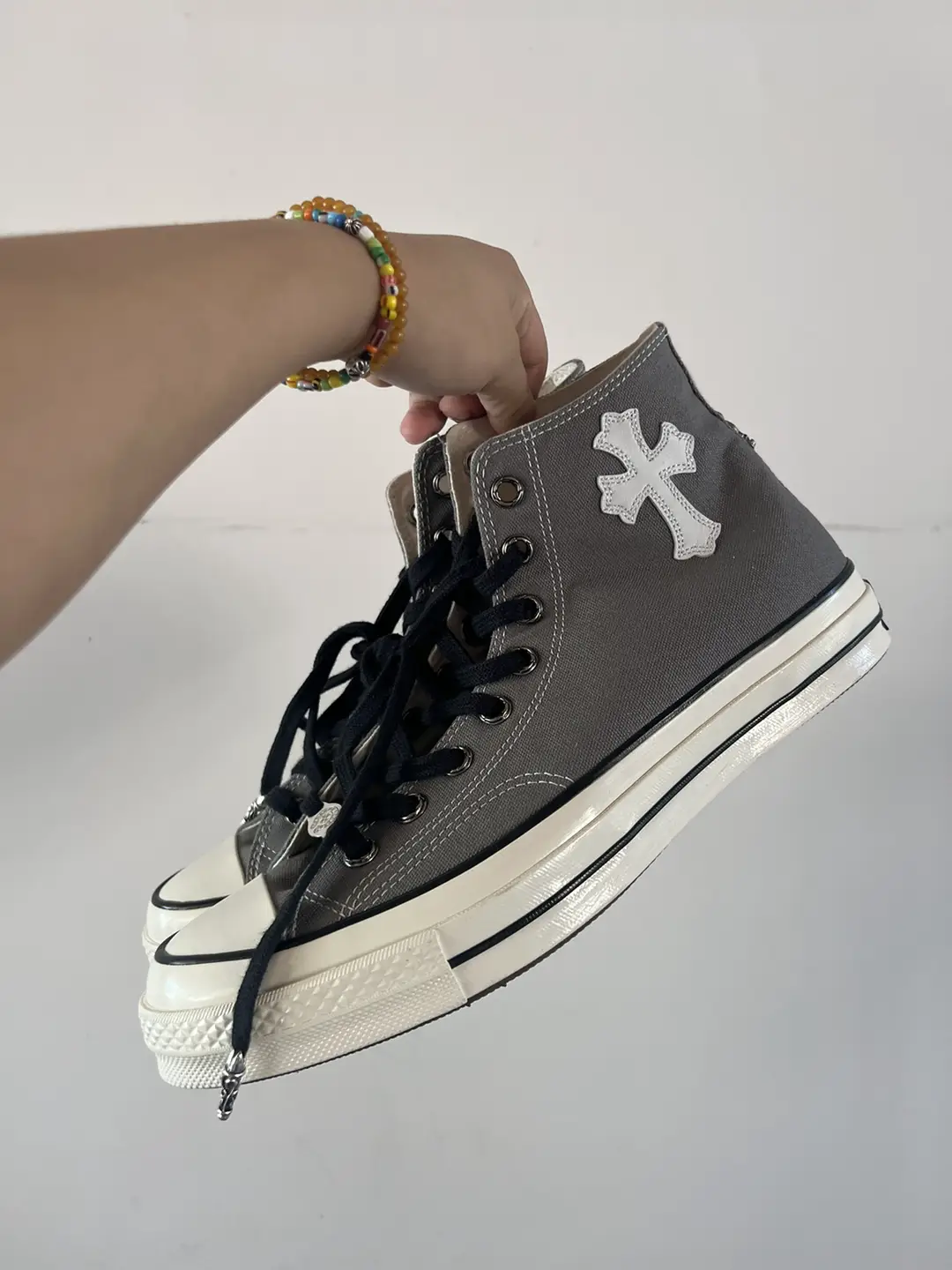 Remake Custom Cross-Stitch Shoe Patch Eyelet Buckle Gray Canvas High-Top Shoes Versatile Comfortable Unisex Style