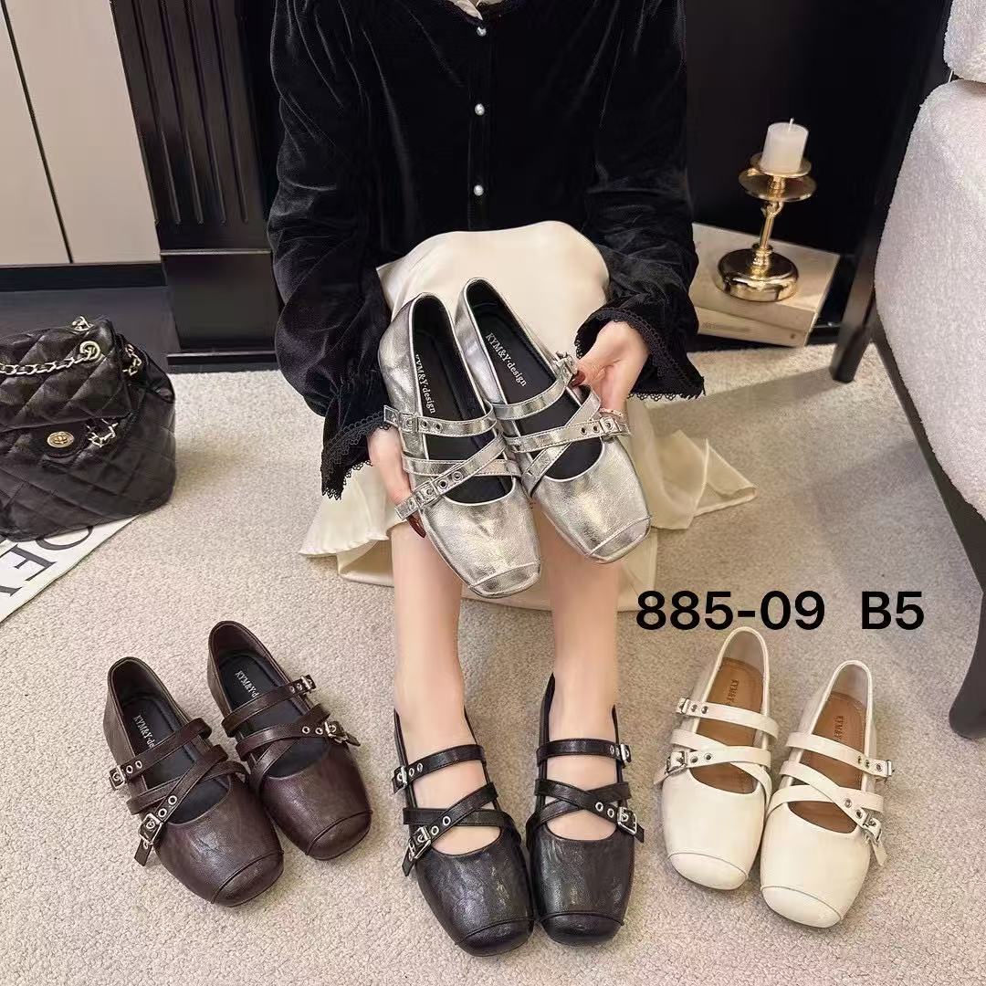 Hui Liya 885-09 2026 New Style Square-Toe Shallow Flat Mary Jane Shoes with Cross Straps Ballet Style