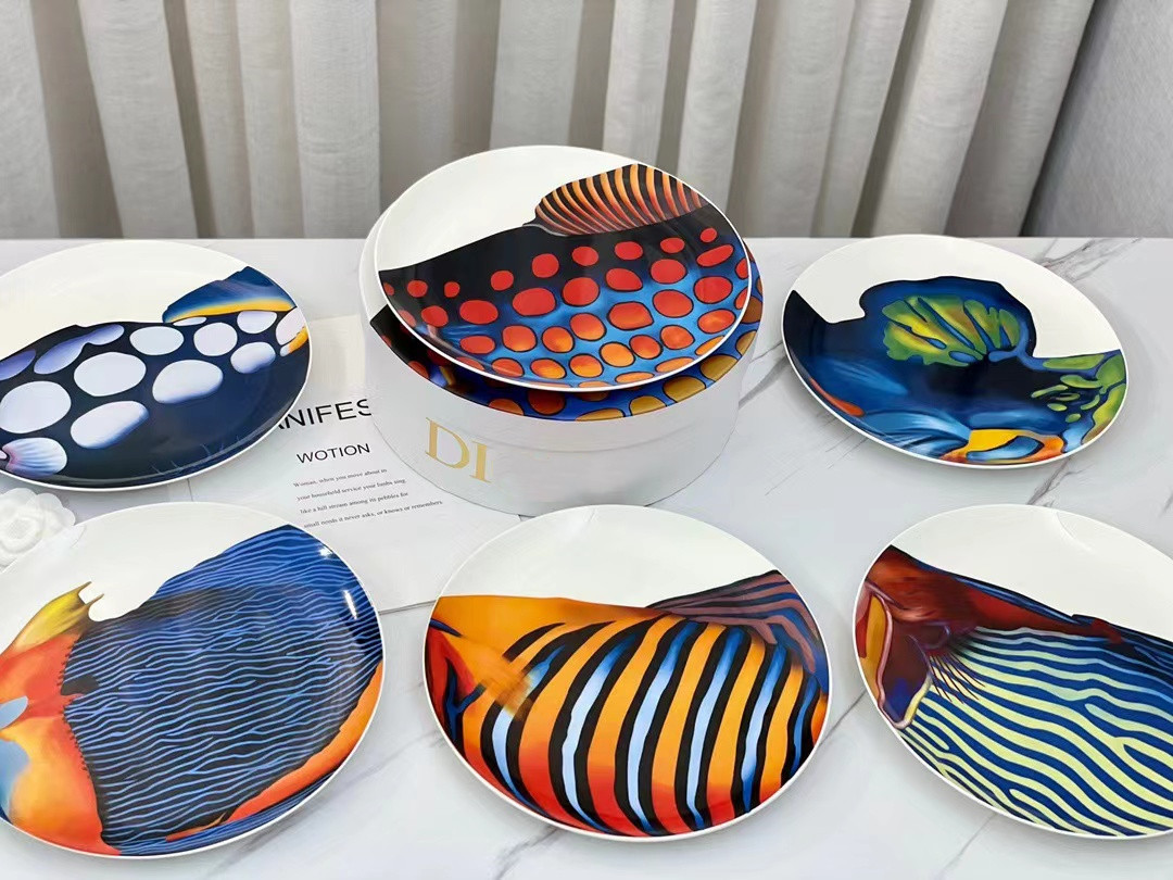 D family bone china ocean flat plate tableware set six-plate gift box decorative plate set Foto QC de 1688 na Qualit.ly