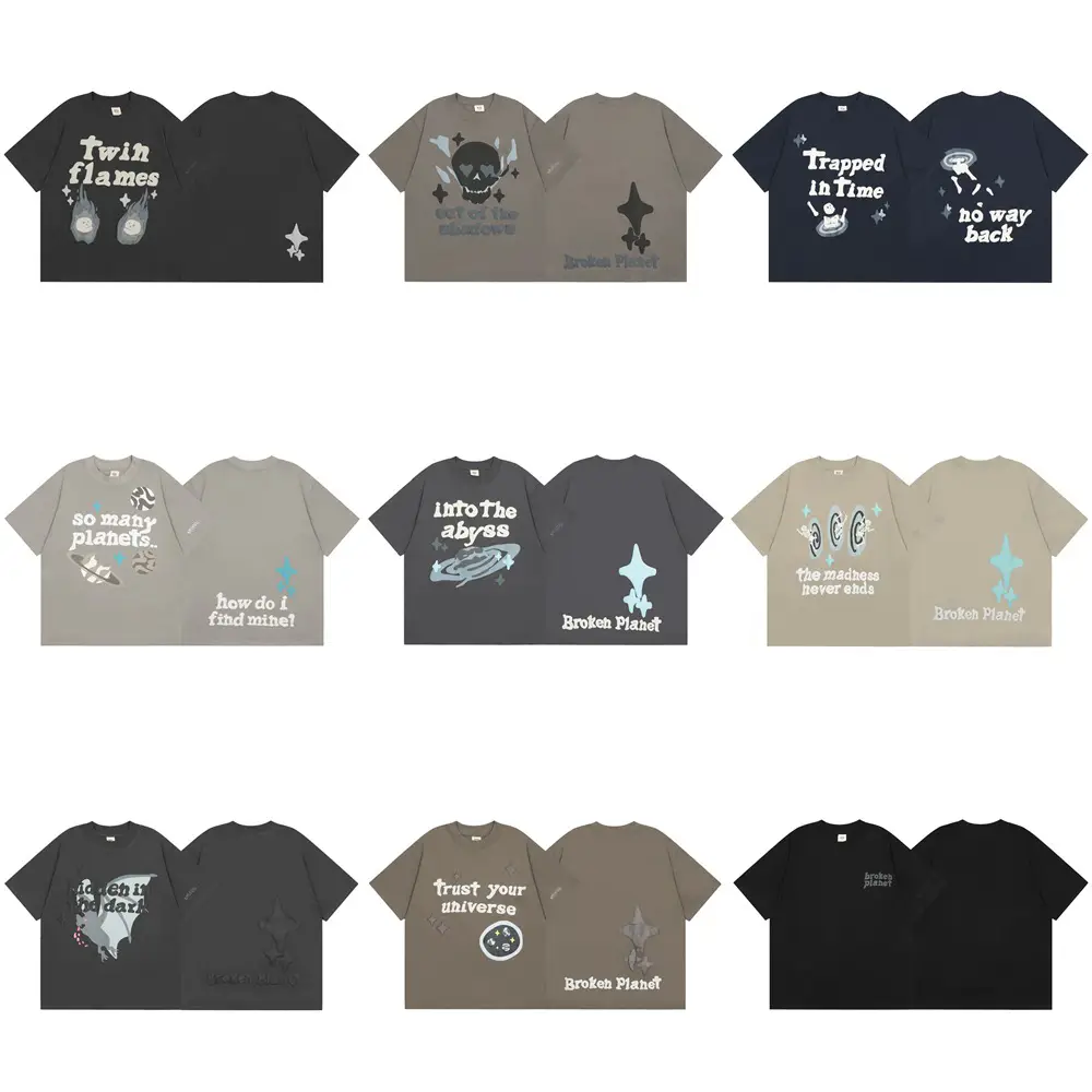 Wholesale Europe Broken Planet Cartoon Skeleton Bubble Print Round Neck Short Sleeve T-Shirt Men and Women High Street Loose
