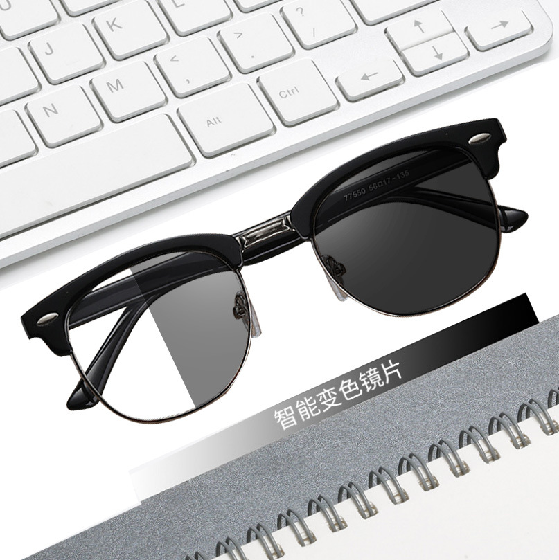 Fashion anti-blue light color-changing flat lens trend literary glasses frame intelligent color-changing glasses 77550