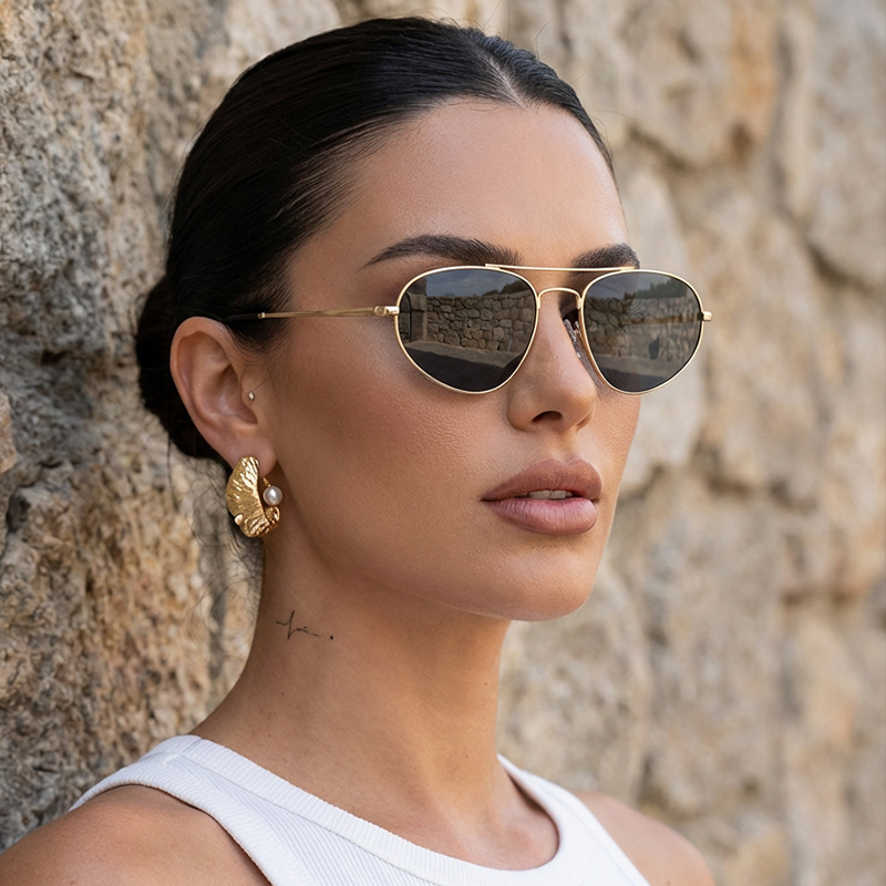 European and American Style Metal Double-Bridge Sunglasses for Women, Retro Chic Ins-Style Aviator Sunglasses for Men