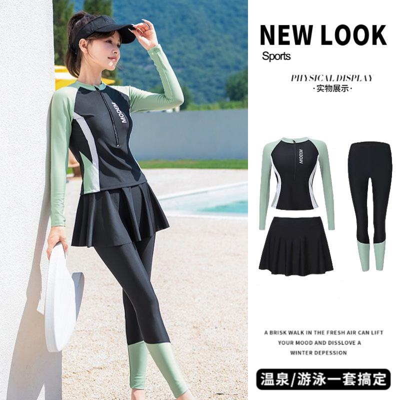 Split Swimsuit Women's Long-sleeved Trousers Sun-proof 2025 New Slim-fit Hot Spring Swimsuit Quick-drying Clothes Surf Wetsuit