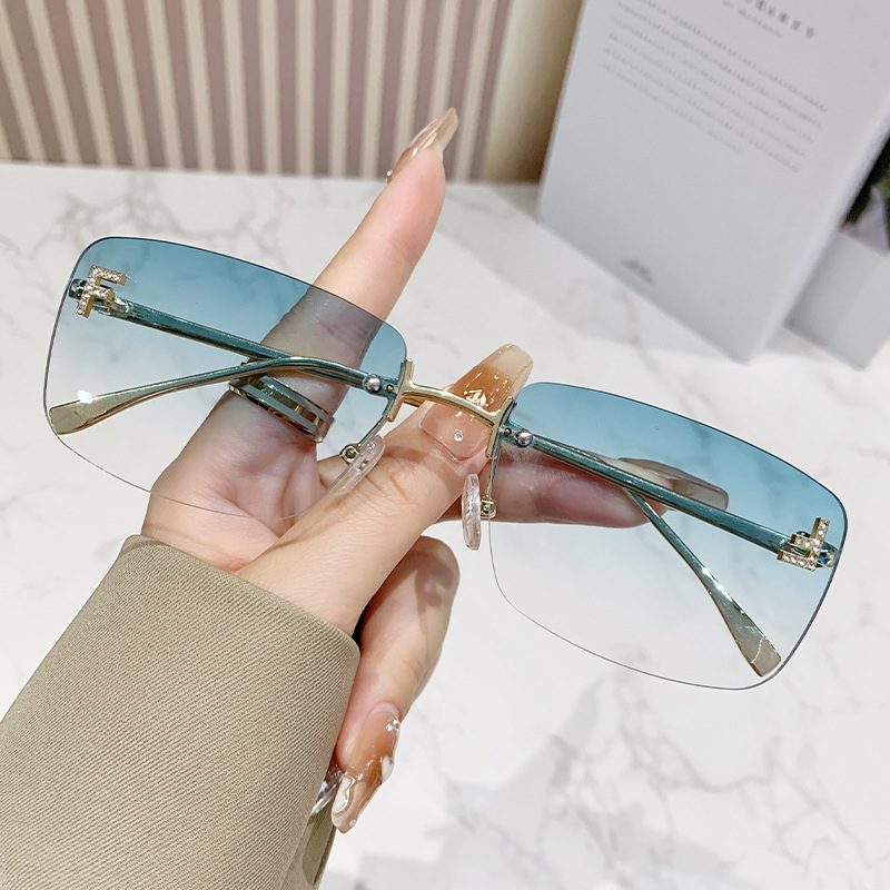 New Retro Classic Metal Frameless Trimmed Sunglasses Ins Trendy Letter F Diamond Square Sunglasses
