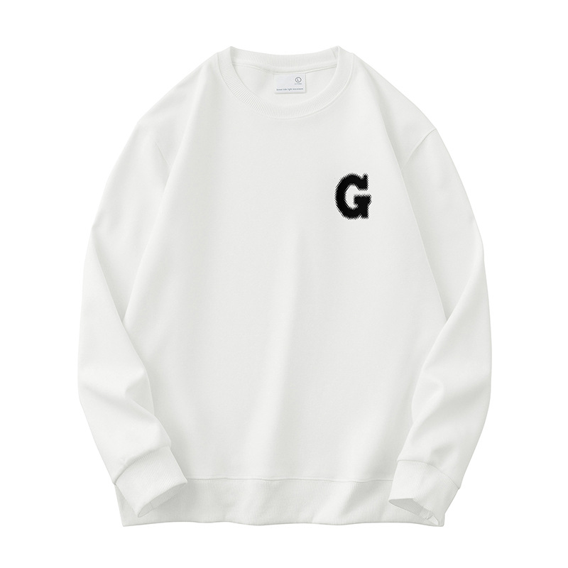 320g heavy men's sweater spring and autumn autumn and winter fleece-lined warm hoodless white long sleeve T-shirt pullover clothes