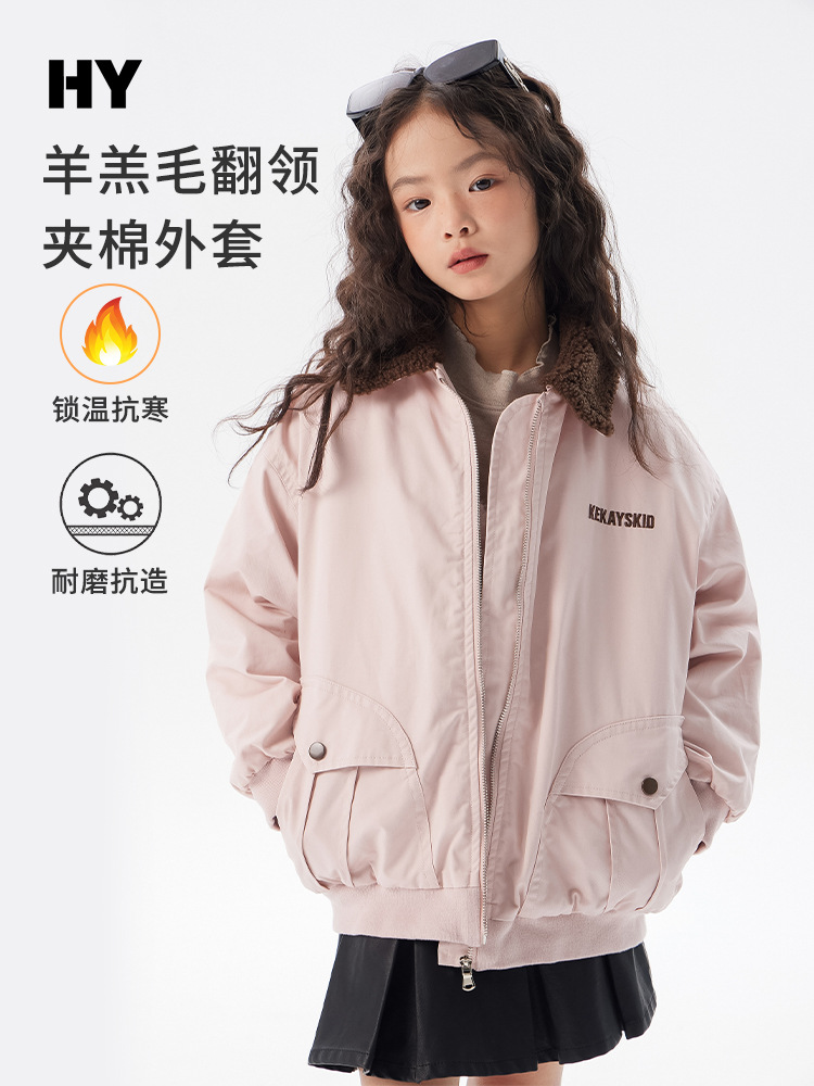 Girls' Quilted Jacket 2026 Winter New Korean Style Thickened Lamb Wool Clothing for Older Children Autumn and Winter Cotton Coat