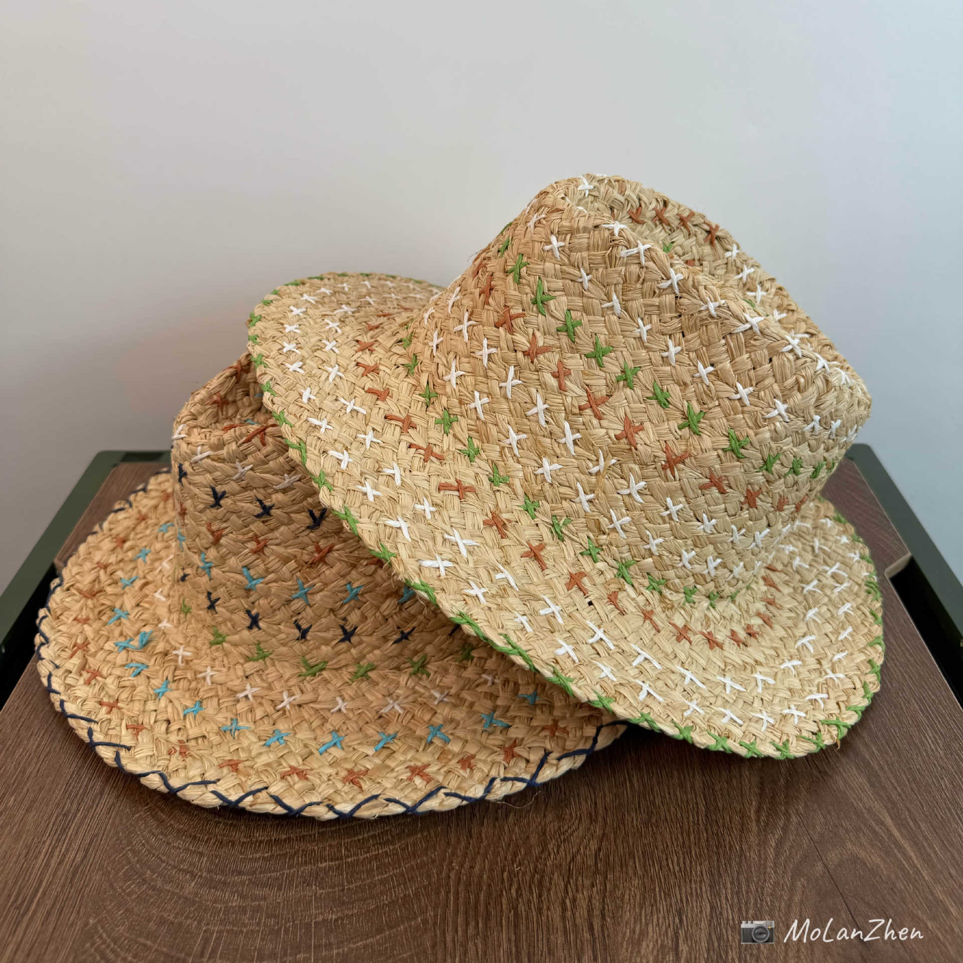 Raffia Grass Handmade Colorful Stitched Panama Straw Hat for Women, Summer Beach Outing Outdoor Sun Protection Sun Hat