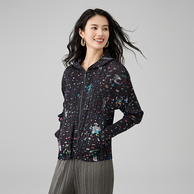 Counter Quality 2025 Spring New Fashion Printed Zipper Long Sleeve Hooded Top All-match Casual Slim Jacket
