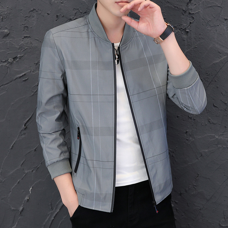 Factory Direct Sales Casual Jacket Men's Jacket Trendy Handsome Versatile Baseball Collar Plaid Jacket Clothes Support Dropshipping