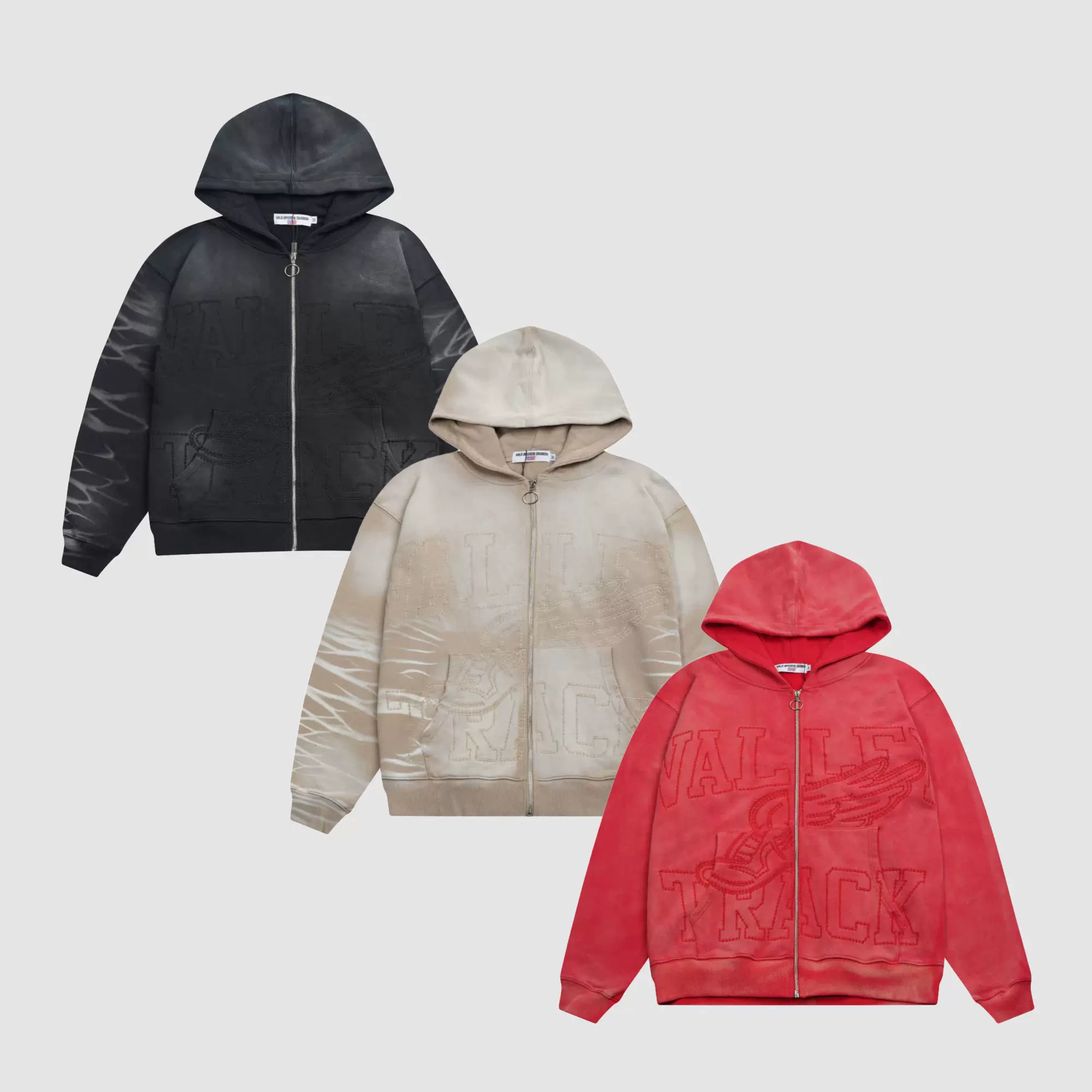 In-Stock Vale Forever Valley Washed Vintage Patch Zipper Sweatshirt Jacket American Hip-Hop Boxy Style