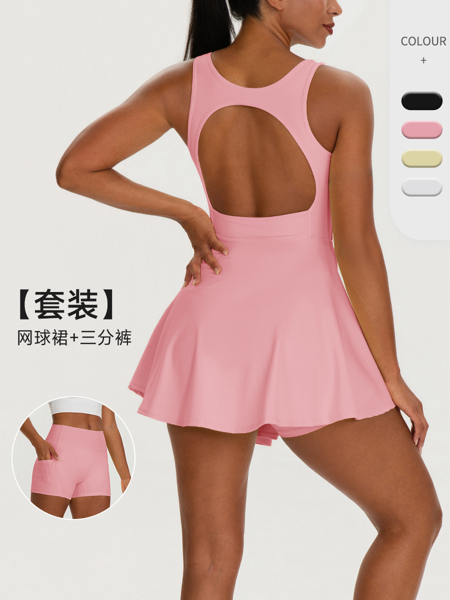 European and American Tennis Dress Anti-Exposure Fitness Yoga Short Skirt Set Outdoor Sports Short Skirt 62113+62414