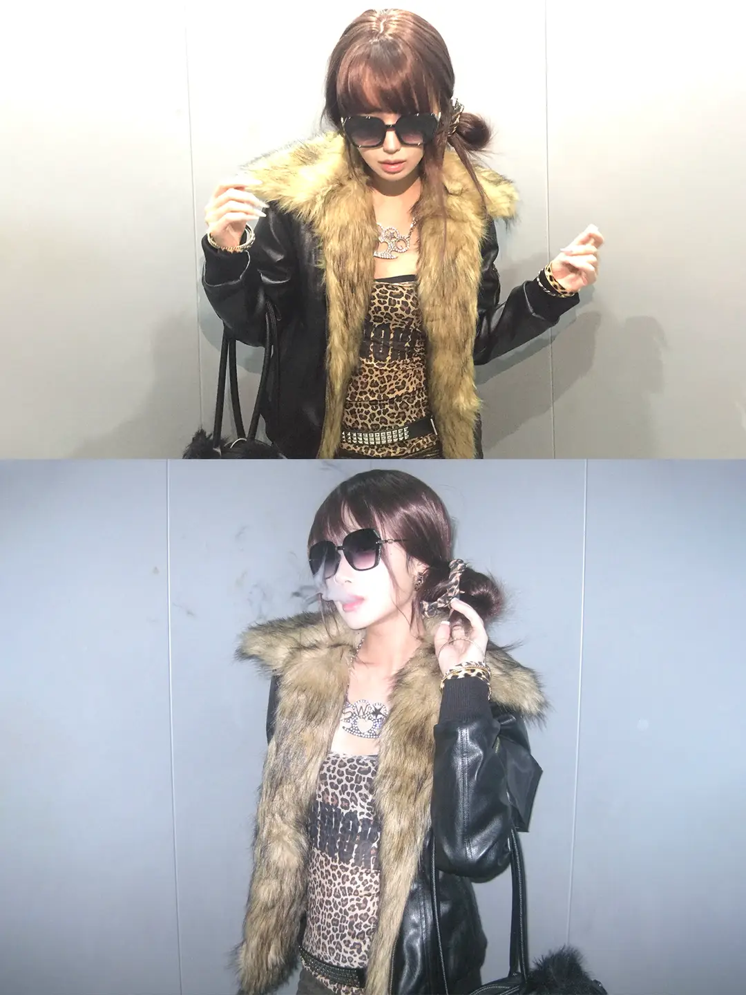 No E Mosen(Noe) Detachable Fur Collar, Multi-Wear Style, Slim Fit, Padded Leather Thickened Leather Jacket