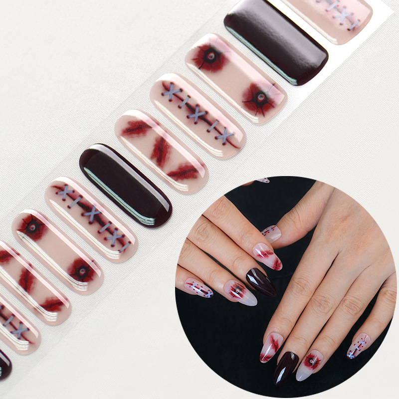 Xiantai Factory Halloween New Gel Nail Stickers Waterproof Flashing Wholesale Semi-Cured Nail Stickers Dropshipping