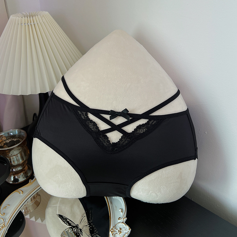 Comfortable Lace Underwear Women's French Sexy Pure Desire Transparent Mesh Hollow Satin Non-marking Pure Cotton Crotch Briefs