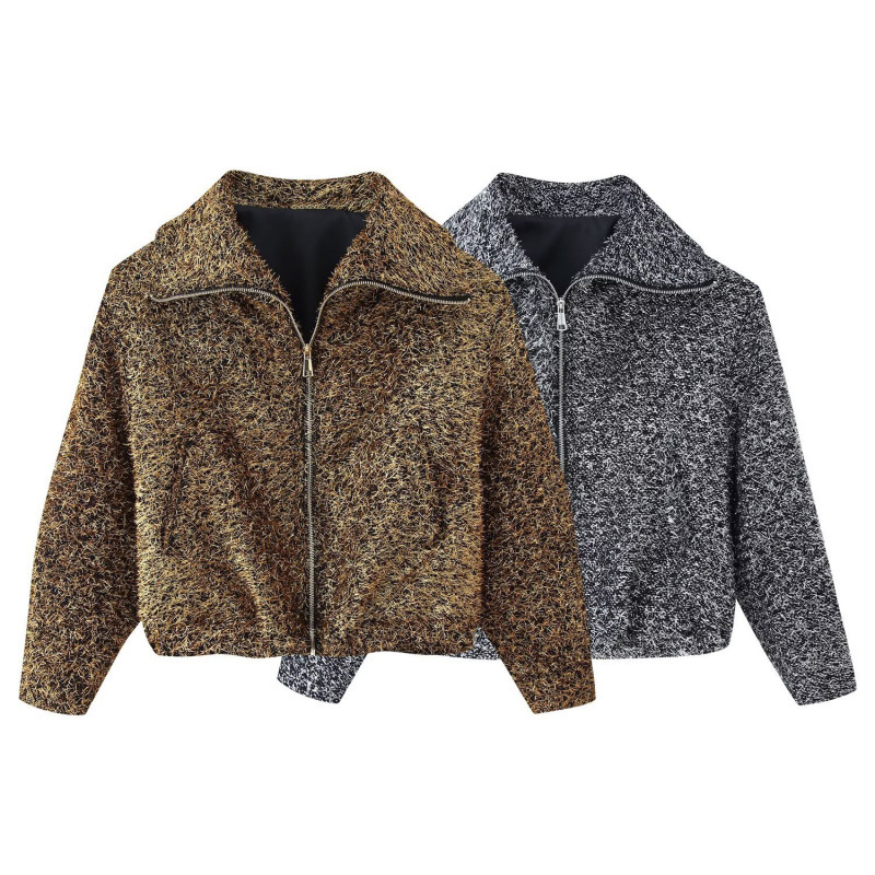 Cross-Border Women's Clothing Manufacturers Wholesale 2025 New European and American Style Metallic Long-Sleeve Bomber Jackets