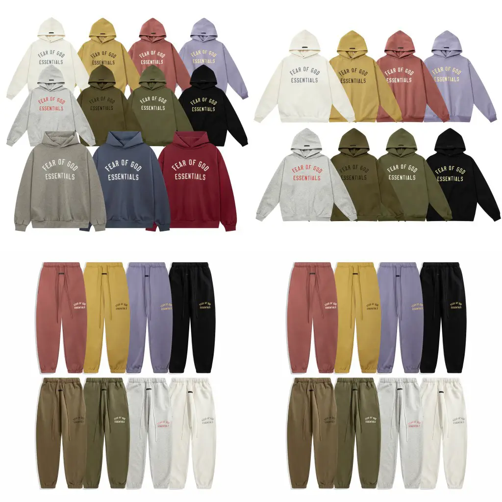Fog Essentials Letter Print Fleece Hoodie Sweatpants Long Pants Trendy Brand Unisex Set