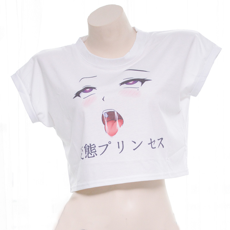 Personalized Printing Short-sleeved T-shirt Summer Trendy Top Japanese Loose Casual Sexy Fresh Navel Dress S0499