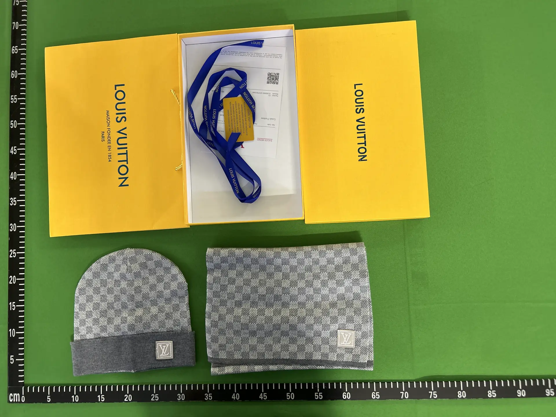 Louis Vuitton Damier Knit Beanie and Scarf Set