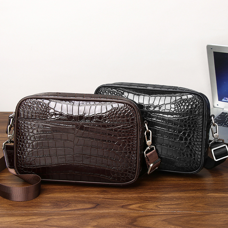 2022 Crocodile Belly Pattern Single Shoulder Crossbody Bag Genuine Leather Messenger Bag Cowhide Men's Bag Wholesale Crossbody Large Capacity