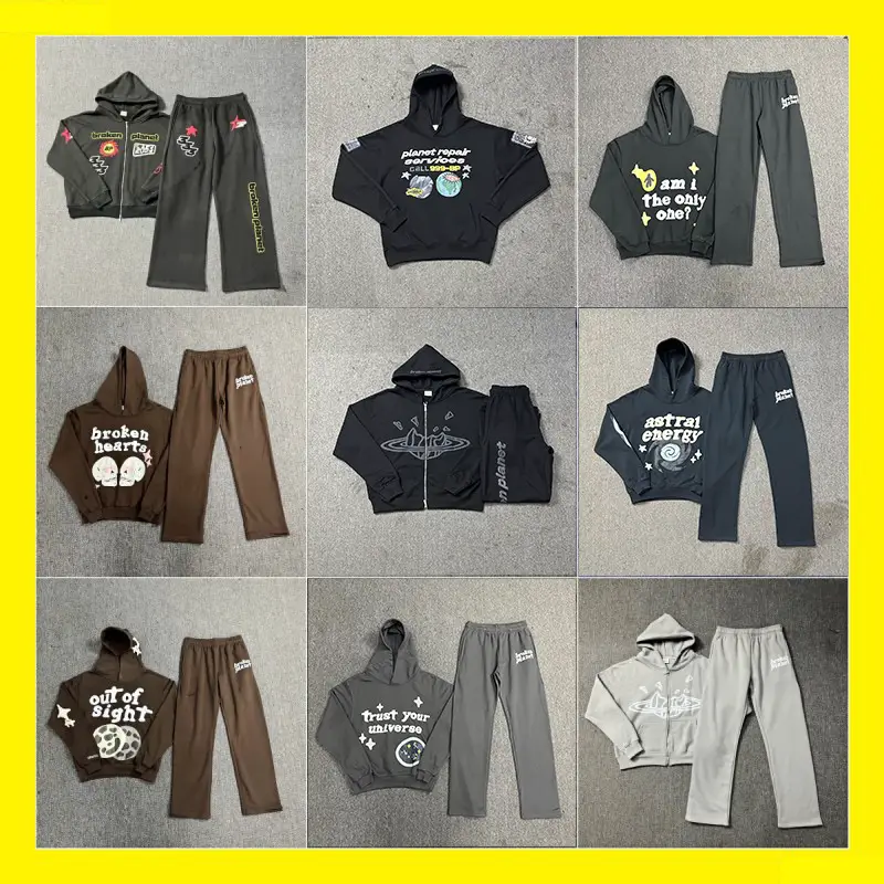 Cross-Border Broken Planet American Letter Foam Printed Hoodie High Street Loose Casual Sweatshirt Suit