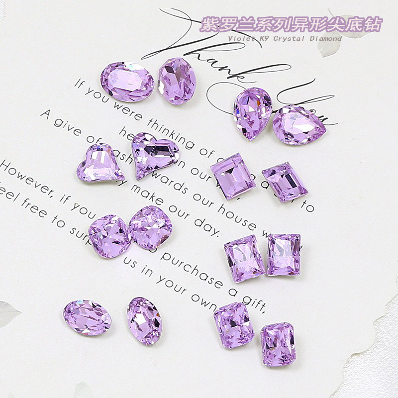 Dongzhou Diamond New Violet Pointed Nail Art Accessories High Quality K9 Crystal Explosive Shaped Fat Square Oval Diamond Wholesale