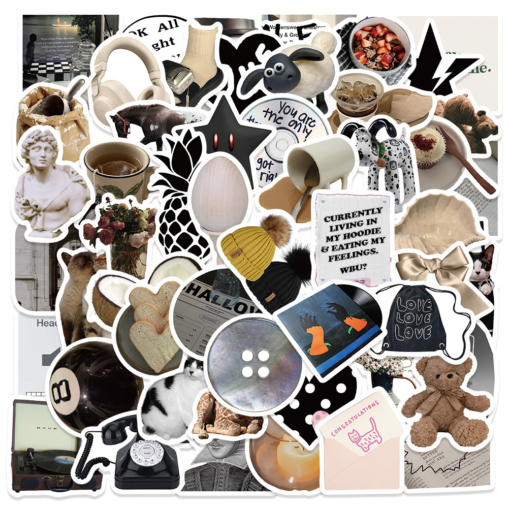 60 pieces South Korea ins style black and white simple coffee star bear stickers suit mobile phone shell notebook Journal stickers