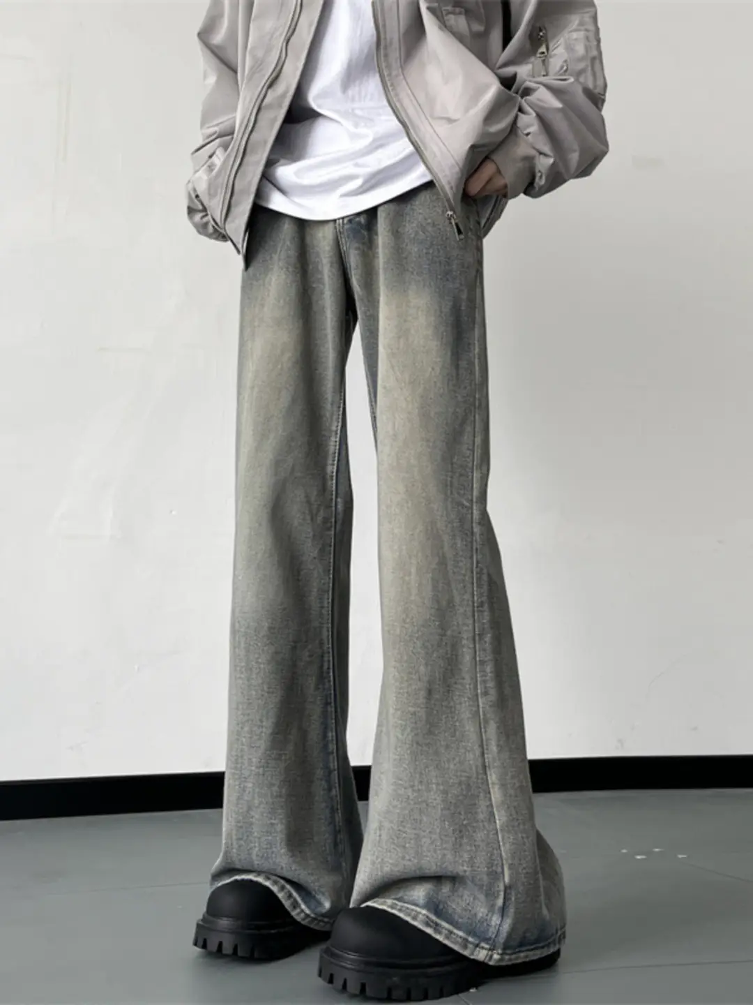 Vintage Men's Jeans Trendy Brand Loose American Style Washed High Street Wide-Leg Flared Floor-Length Pants