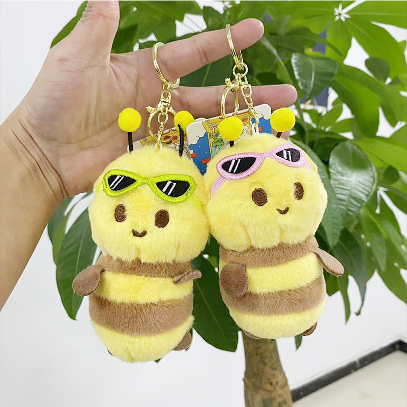 Creative Glasses Little Bee Plush Pendant Keychain Boys and Girls Backpack Pendant Doll Couple Gift Wholesale