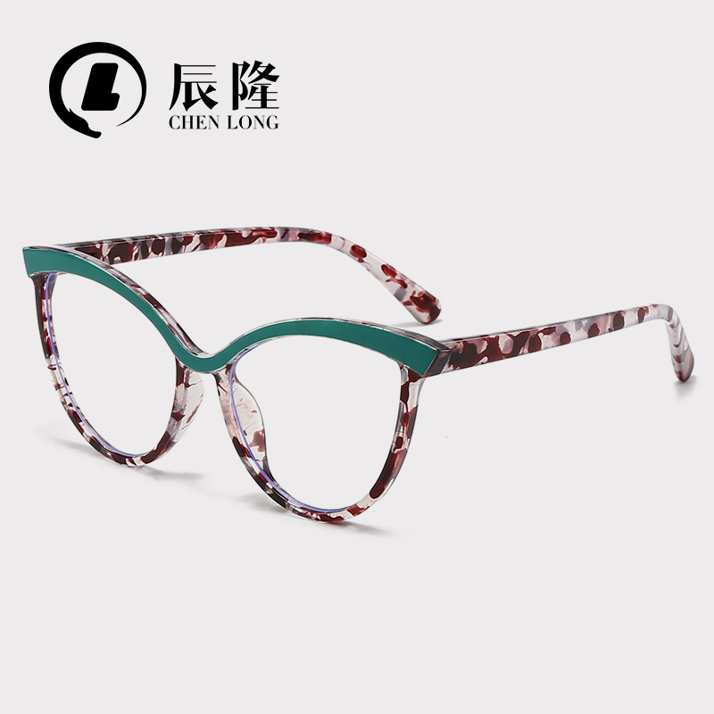 Cross-border Europe and the United States big frame eyebrow anti-blue light glasses frame 6129 fashion cat's eye personality contrast plain plain plain mirror women