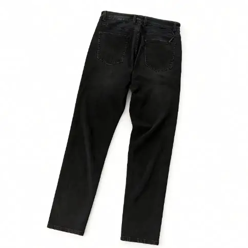 Front and Back Pockets with Silver Scroll Script in Sanskrit, Black Straight-Leg Jeans 77040344