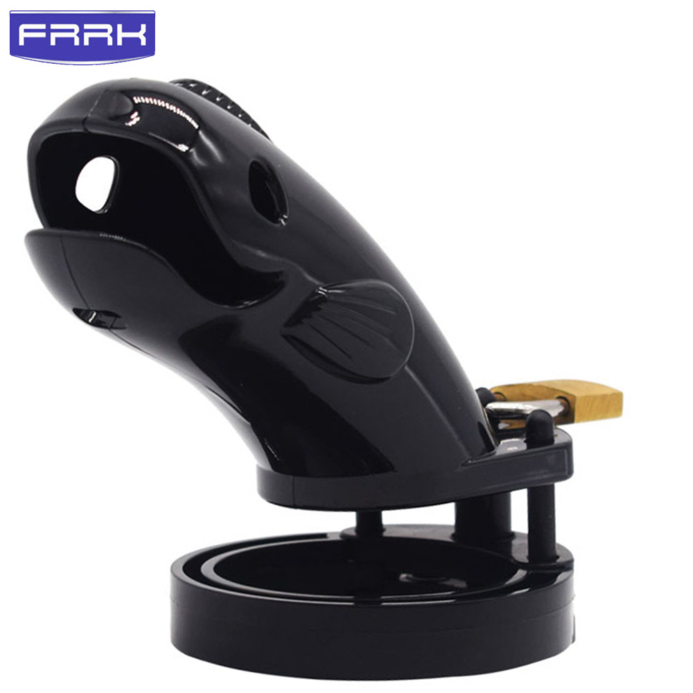 FRRK wholesale black cb lock plastic birdcage male chastity device phallic penis lock adult sex toy