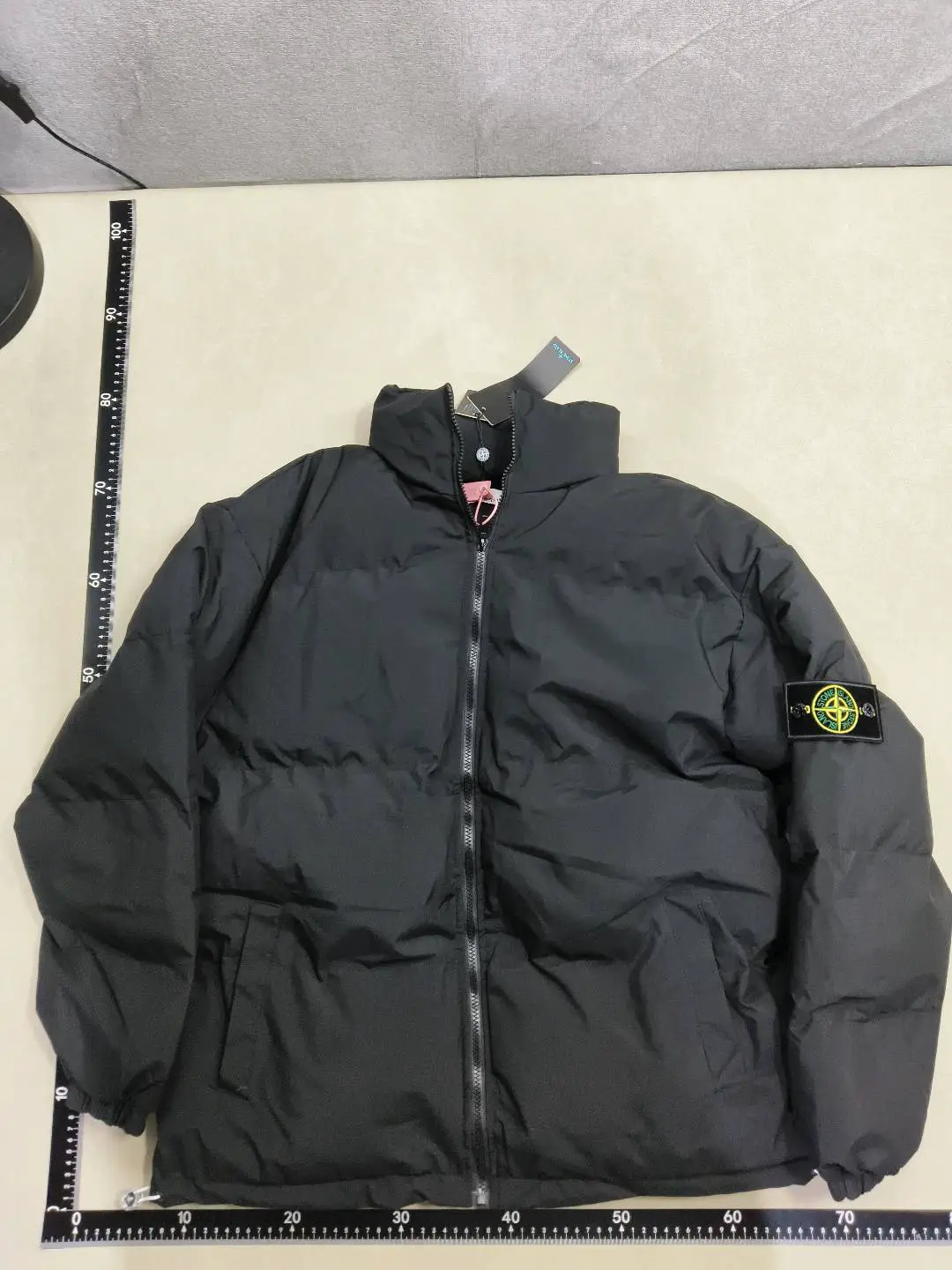 Front Pure Black Block Yellow-Green Stripe Two-Tone Zipper Stand Collar Cotton Jacket 22103016