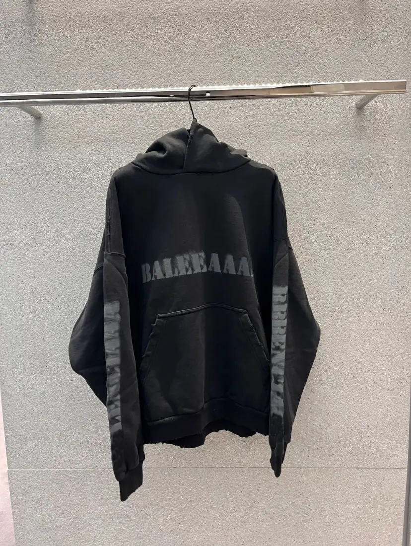 Top Version! Paris Blurred Letter Print Hoodie for Men and Women, Autumn and Winter 25Fw Loose Pure Cotton Pullover Hoodie