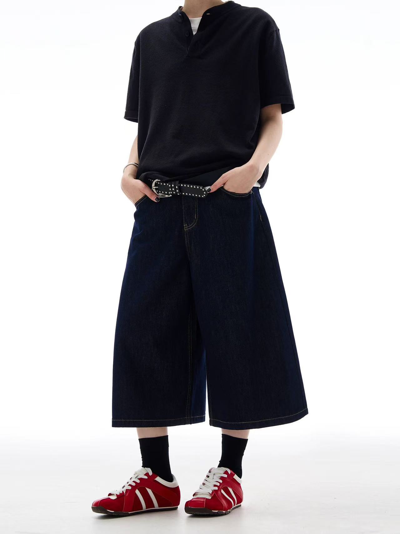 American Style Retro Loose Wide Leg Original Cattle Cropped Jeans Unisex High Street All-match cleanfit Casual Shorts Trendy