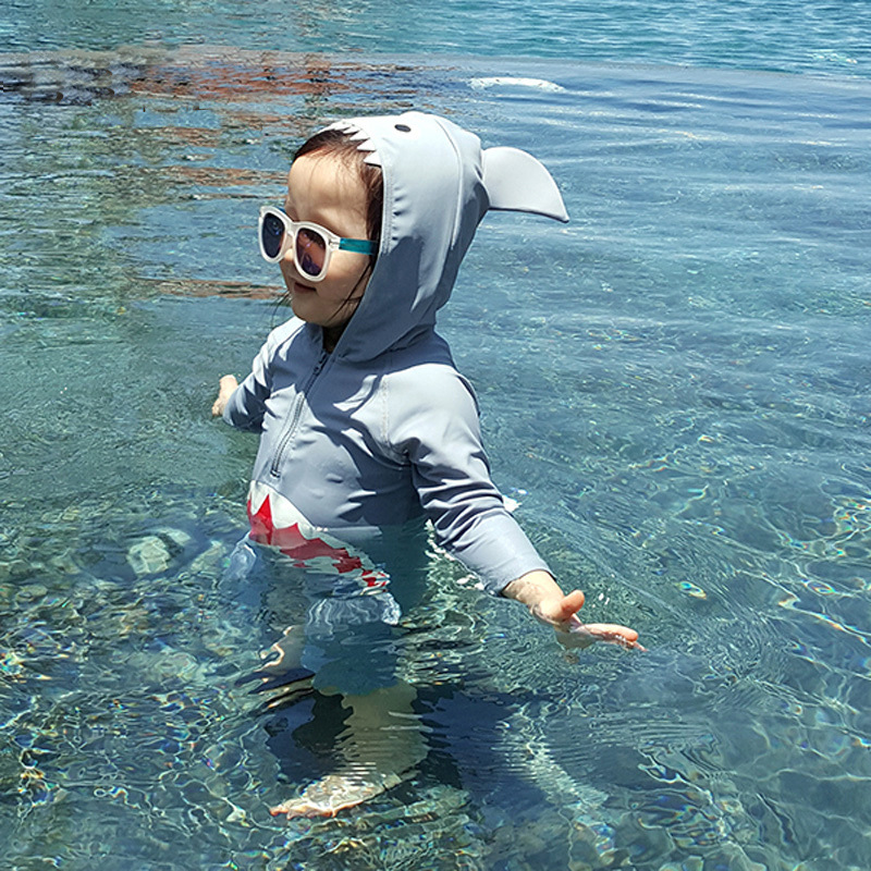 Korean Children's One-piece Swimsuit Cute Cartoon Shark for Boys and Girls Small and Medium-sized Children's Baby Sunscreen Hot Spring Student Swimsuit