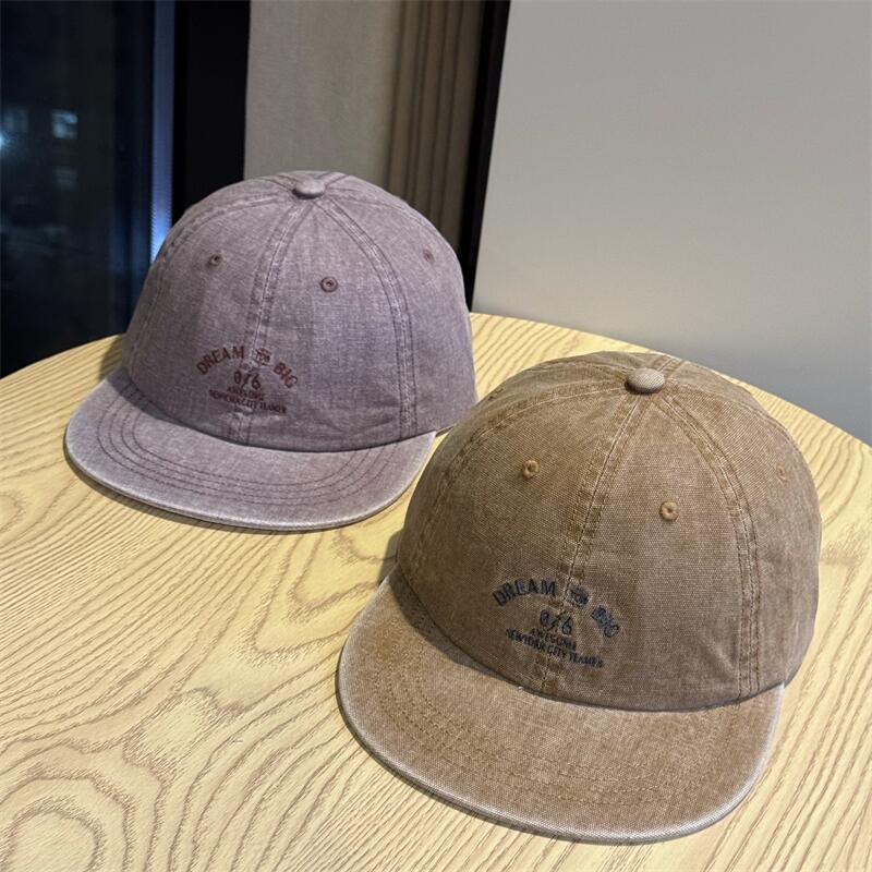 American Retro Flat-Brim Hip-Hop Washed Denim Baseball Cap with Front and Back Letter Embroidery, Street Style Versatile Trendy Cool Cap