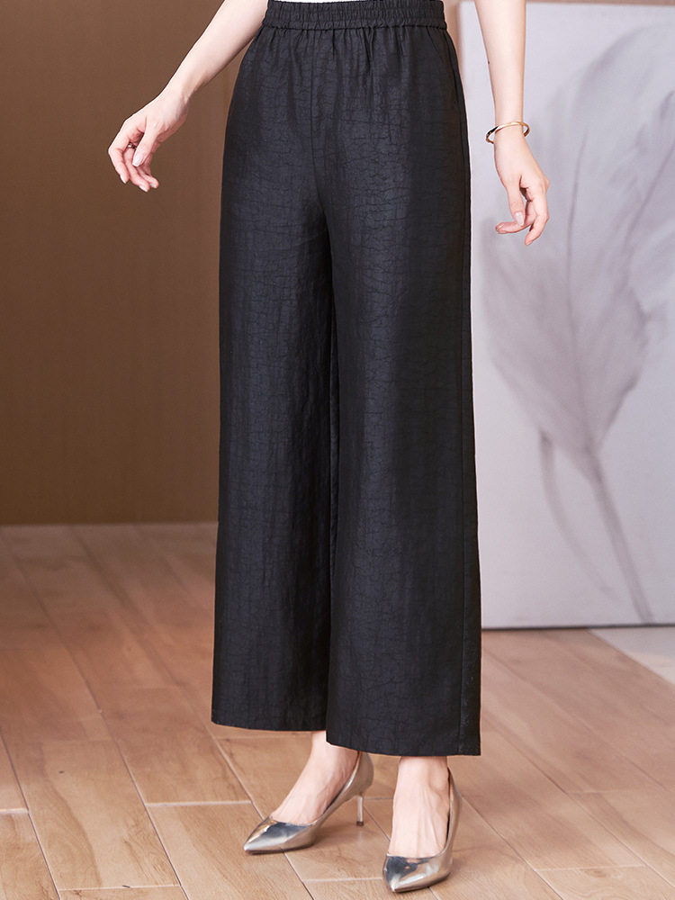 High-End Xiangyunsha Summer Elegant Middle-Aged Women's Slimming Look Large Size Mulberry Silk Straight Pants Loose Casual Wide-Leg Pants