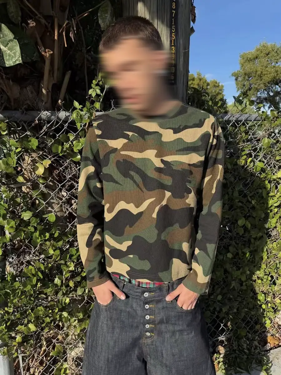 From the Street Vintage Camouflage Waffle Embroidered Long-Sleeve Base T-Shirt