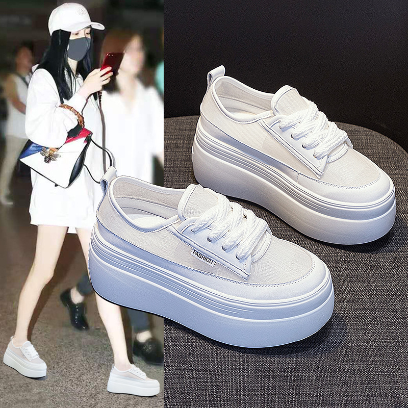 Wheat Ear Style Mesh White Sneakers for Women, 2026 Summer New Versatile Fashion Simple Breathable Casual Platform Shoes Trendy