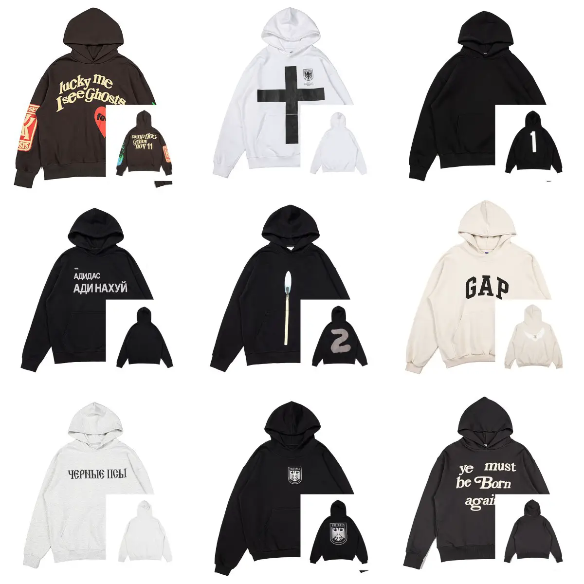 Cross-Border Export Trendy Brand European and American Style Hip-Hop Ins Kanye Kanye Letter Foam Printed Pullover Hooded Sweatshirt