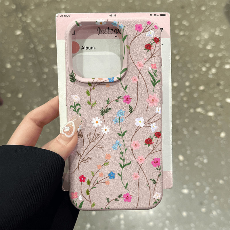 Full screen flowers for Apple 15 16promax mobile phone case litchi pattern soft shell large hole 11 12 cartoon 13p