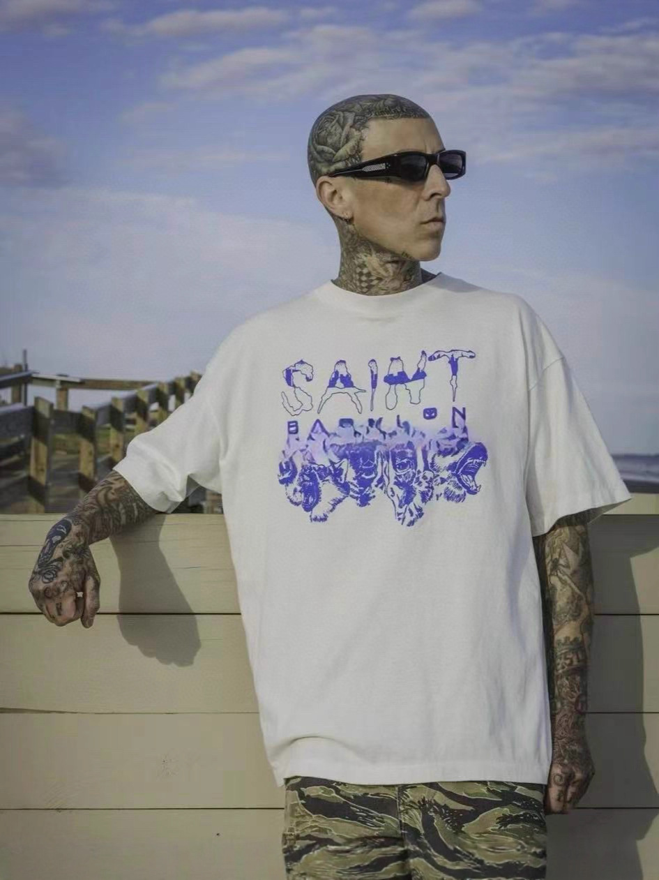 Saint Mxxxxxx 25Ss Bbln Ss Tee Saint Babylon Washed Distressed Short-Sleeved T-Shirt Trendy