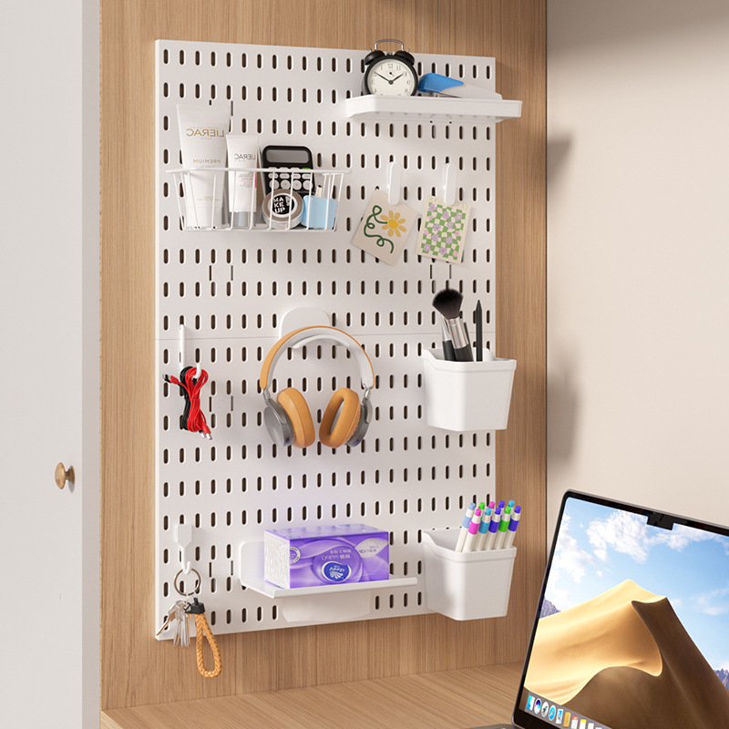 Wall-Mounted Perforated Board Decorative Small Ornaments Punch-Free Dormitory Storage Partition Wall Study Desk Organization Rack