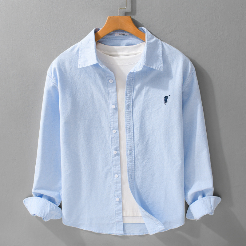 Spring and Autumn Oxford Cotton Long-Sleeve Shirt for Men, Fashionable Casual Loose Top, Simple Versatile Shirt 1010